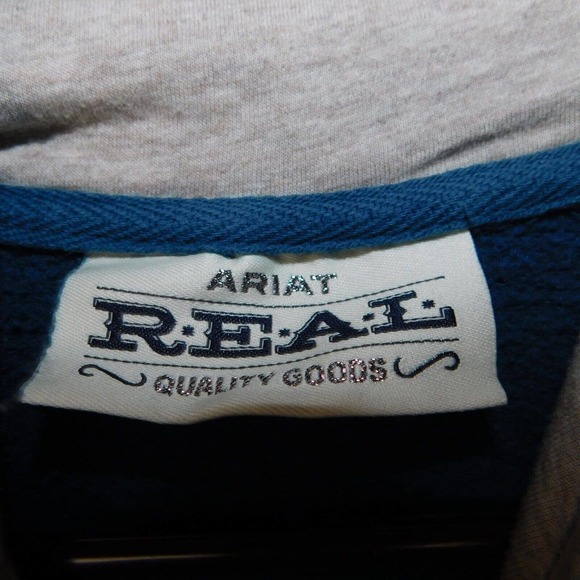 Ariat Real Hoodie Women L Teal Graphic Logo Pullover Sweatshirt Pocket Workwear - Picture 2 of 8